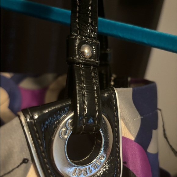 Coach multicolored logo fabric tote with outside end pockets. - Picture 7 of 13